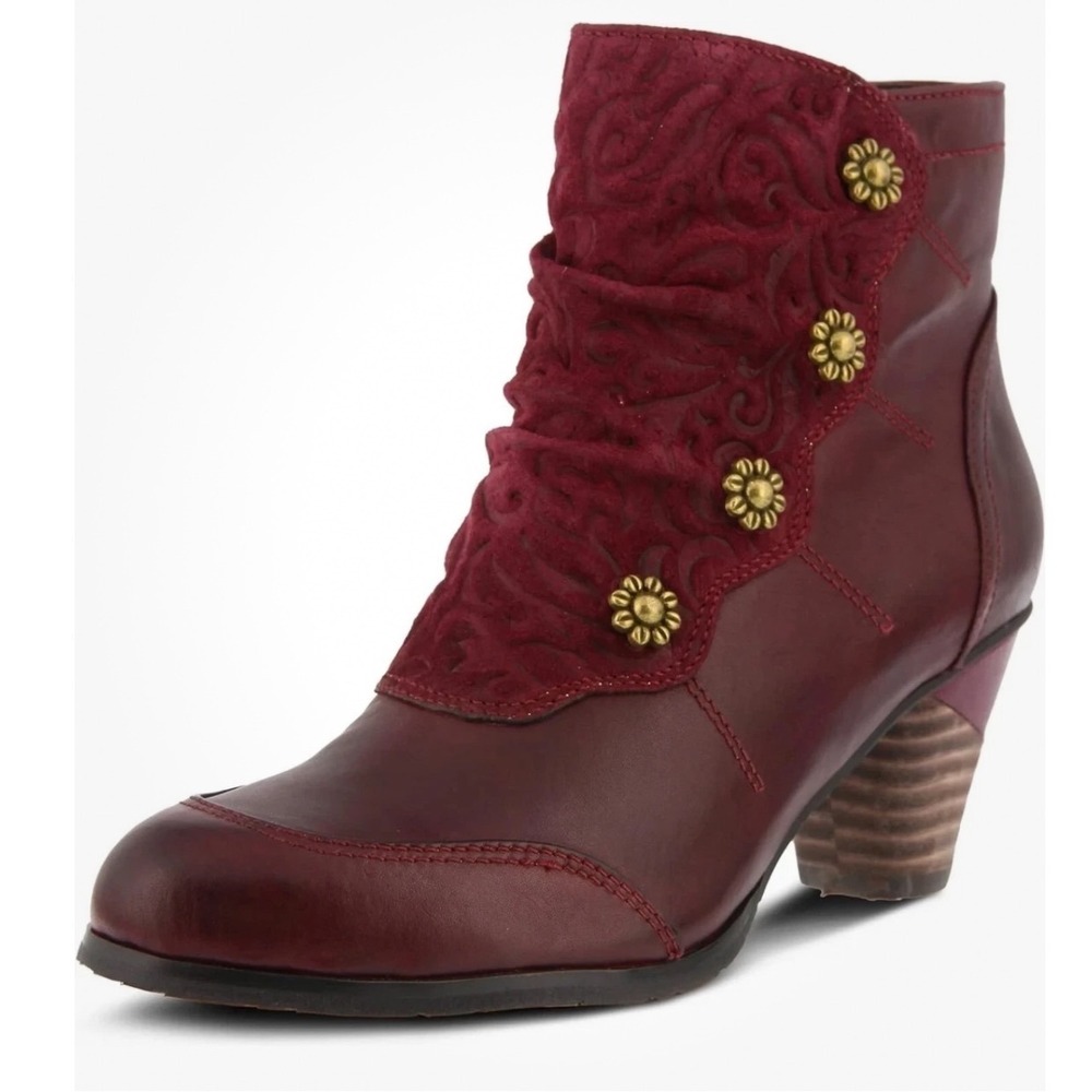 L'Artiste Spring Step Belgard Burgundy Leather Floral Embossed Boots Size 43